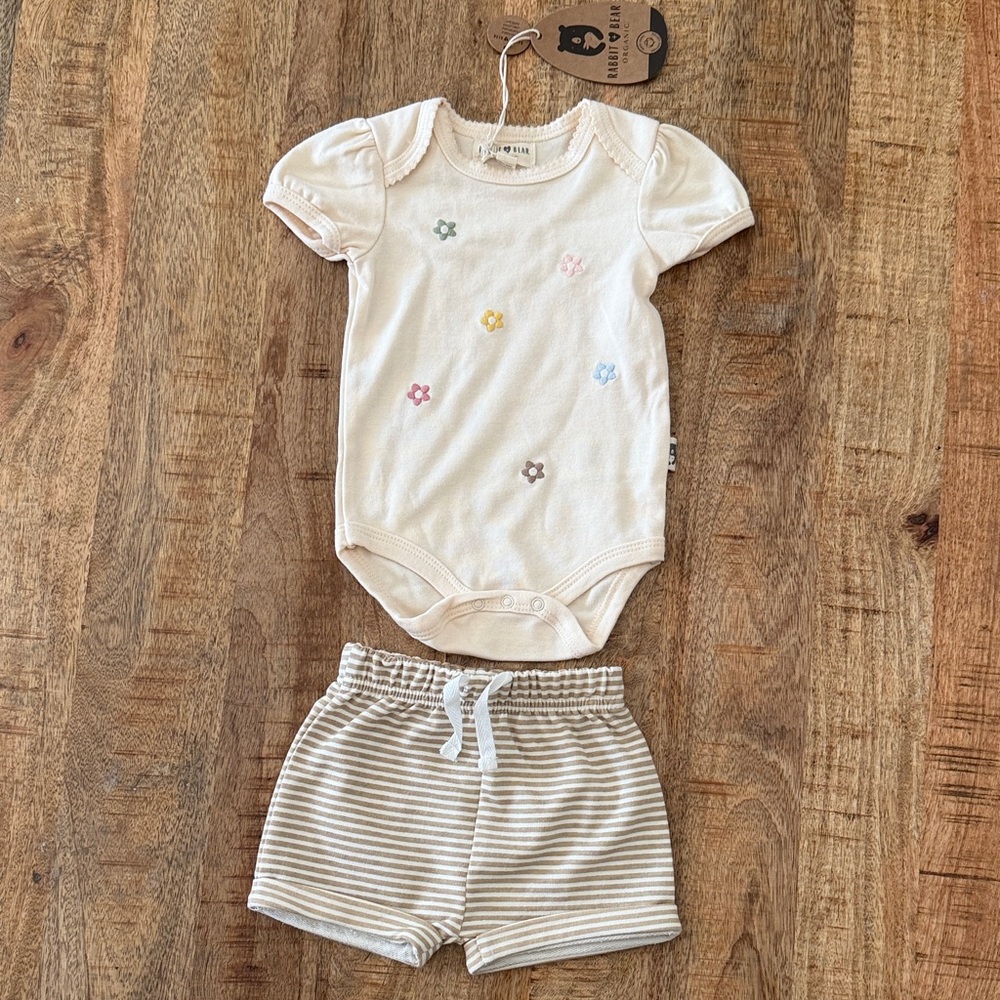 Ivory Baby Bodysuit with Striped Shorts